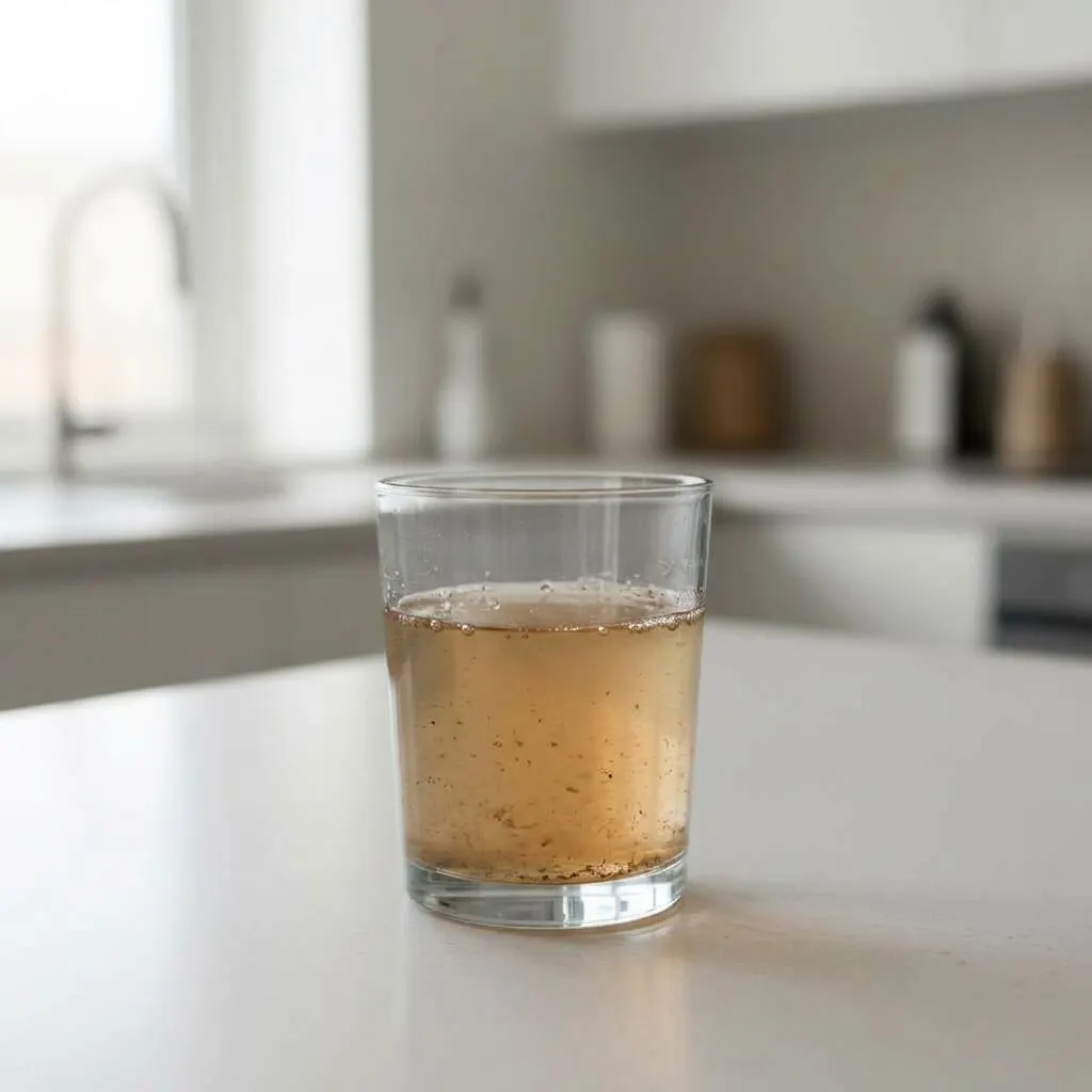 Untreated well water with iron and tannins
