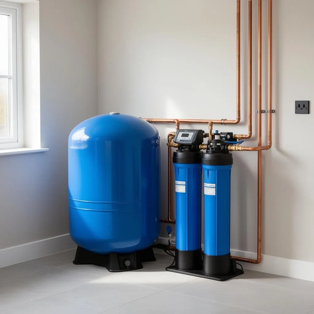 Professional water filtration system installed in a utility room